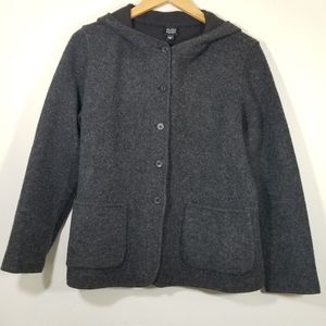 Eileen Fisher Dark Grey Button Down Coat w/Hood